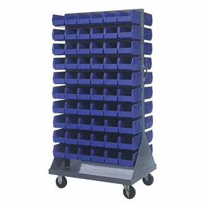 QUANTUM STORAGE SYSTEMS QMD-36H-230BL Mobile Louvered Floor Rack, 36 x 24 x 72 Inch Size, 120 Bins Included, Blue | CT8JTT 60TT32