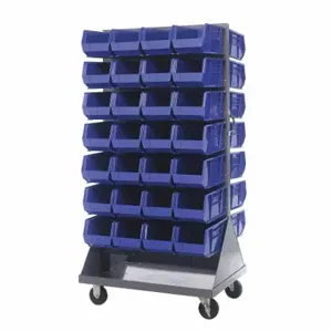 QUANTUM STORAGE SYSTEMS QMD-36H-240BL Mobile Louvered Floor Rack, 36 x 24 x 72 Inch Size, 56 Bins Included, Blue | CT8JTZ 60TT38