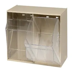 QUANTUM STORAGE SYSTEMS QTB302 Tip Out Bin, 2 Compartment, Clear | CG9CYY