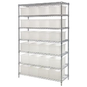 QUANTUM STORAGE SYSTEMS WR7-92080CL Wire Shelving, Clear Dividable Grid Container, 7 Shelves, 18 x 48 x 74 Inch Size | CG9RVC