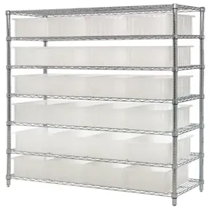 QUANTUM STORAGE SYSTEMS WR12-93030CL Wire Shelving, Clear Dividable Grid Container, 12 Shelves, 24 x 60 x 63 Inch Size | CG9RVB