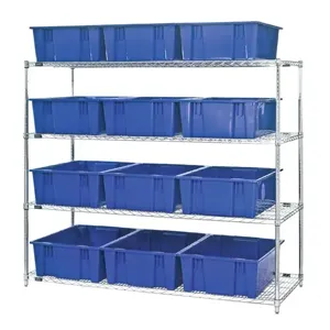 QUANTUM STORAGE SYSTEMS WR4-12225 Wire Shelving, Stack And Nest Totes, 4 Shelves, 24 x 66 x 63 Inch Size, 12 Bins | CG9RWG