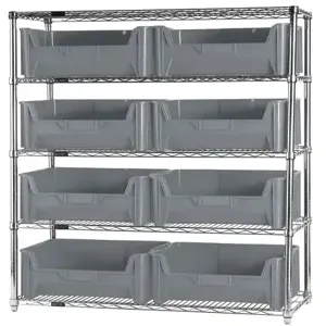 QUANTUM STORAGE SYSTEMS WR5-700 Wire Shelving, 18 x 42 x 74 Inch Size, 5 Shelf, 8 Bins | CG9RXV