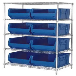 QUANTUM STORAGE SYSTEMS WR5-955 Wire Shelving, 5 Shelf, 24 x 42 x 74 Inch Size, 8 Bins, Chrome | CG9TDP