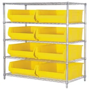 QUANTUM STORAGE SYSTEMS WR5-975 Wire Shelving, 30 x 42 x 74 Inch Size, 5 Shelf, 8 Bins, Chrome | CG9TDQ