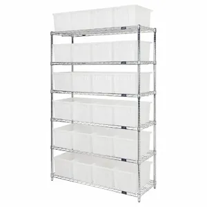 QUANTUM STORAGE SYSTEMS WR6-24185CL Wire Shelving, Clear View Stack And Nest Totes, 6 Shelves, 18 x 48 x 74 Inch Size | CG9RWK