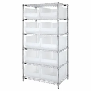 QUANTUM STORAGE SYSTEMS WR6-957CL Wire Shelving, Clear View, 6 Shelf, 24 x 48 x 74 Inch Size, 10 Bins | CG9DGZ