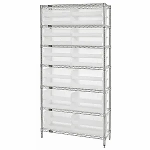 QUANTUM STORAGE SYSTEMS WR7-245CL Wire Shelving, 12 x 36 x 74 Inch Size, 7 Shelf, 24 Clear View Ultra Bins | CG9RYY