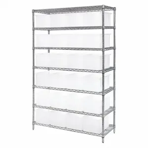 QUANTUM STORAGE SYSTEMS WR7-92080CL Wire Shelving, Clear Dividable Grid Container, 7 Shelves, 18 x 48 x 74 Inch Size | CG9RVC