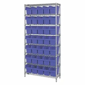 QUANTUM STORAGE SYSTEMS WR8-802BL Bin Shelving, 12 Inch x 36 Inch x 74 in, 1 Sided, 35 Bins, Open, Shelf Bin, Blue | CT8JGC 493G29