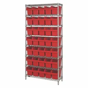 QUANTUM STORAGE SYSTEMS WR8-804RD Bin Shelving, 18 Inch x 36 Inch x 74 in, 1 Sided, 35 Bins, Open, Shelf Bin, Red | CT8JGR 493G46