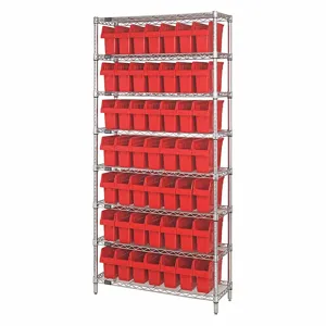 QUANTUM STORAGE SYSTEMS WR8-803RD Bin Shelving, 18 Inch x 36 Inch x 74 in, 1 Sided, 48 Bins, Open, Shelf Bin, Red | CT8JGV 493G42