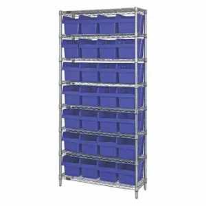 QUANTUM STORAGE SYSTEMS WR8-808BL Bin Shelving, 18 Inch x 36 Inch x 74 in, 1 Sided, 28 Bins, Open, Shelf Bin, Blue | CT8JGL 493G49