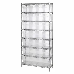 QUANTUM STORAGE SYSTEMS WR8-808CL Shelving Unit, 8 Inch Clear View Bin, 8 Shelf, 18 x 36 x 74 Inch Size, 28 Bins | CG9RVN