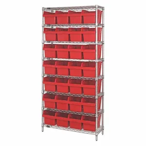 QUANTUM STORAGE SYSTEMS WR8-807RD Bin Shelving, 12 Inch x 36 Inch x 74 in, 1 Sided, 28 Bins, Open, Shelf Bin, Red | CT8JFY 493G34