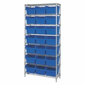 QUANTUM STORAGE SYSTEMS WR8-809BL Bin Shelving, 12 Inch x 36 Inch x 74 in, 1 Sided, 21 Bins, Open, Shelf Bin, Blue | CT8JHQ 493G21