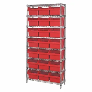 QUANTUM STORAGE SYSTEMS WR8-816RD Bin Shelving, 24 Inch x 36 Inch x 74 in, 1 Sided, 21 Bins, Open, Shelf Bin, Red | CT8JHA 493G54