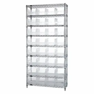 QUANTUM STORAGE SYSTEMS WR9-214CL Wire Shelving, 9 Shelf, 24 x 36 x 74 Inch Size, 32 Clear View Bins | CG9RWE