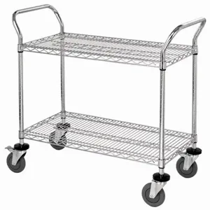 QUANTUM STORAGE SYSTEMS WRC-1836-2 Wire Utility Cart, 2 Wire Shelf, 18 x 36 x 37-1/2 Inch Size, Chrome | CG9TEJ