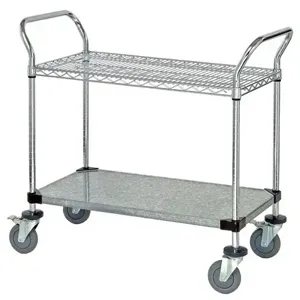 QUANTUM STORAGE SYSTEMS WRC-1848-2CG Wire Utility Cart, 2 Shelf, 18 x 48 x 37-1/2 Inch Size, Chrome | CG9TFL