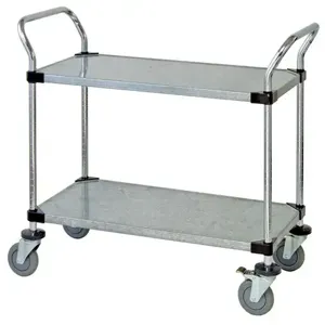 QUANTUM STORAGE SYSTEMS WRC-2448-2G Wire Utility Cart, 2 Solid Shelf, 24 x 48 x 37-1/2 Inch Size, Chrome | CG9THB