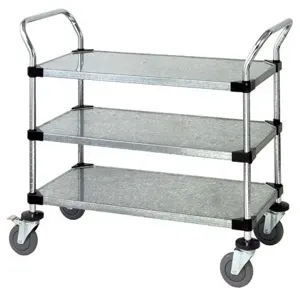 QUANTUM STORAGE SYSTEMS WRC-2448-3G Wire Utility Cart, 3 Solid Shelf, 24 x 48 x 37-1/2 Inch Size, Chrome | CG9THE