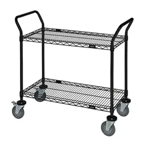 QUANTUM STORAGE SYSTEMS WRC-1836BK-2 Wire Utility Cart, 2 Wire Shelf, 18 x 36 x 37-1/2 Inch Size, Black Epoxy | CG9TEQ