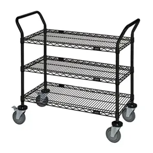 QUANTUM STORAGE SYSTEMS WRC-2442BK-3 Wire Utility Cart, 3 Wire Shelf, 24 x 42 x 37-1/2 Inch Size, Black Epoxy | CG9TGU