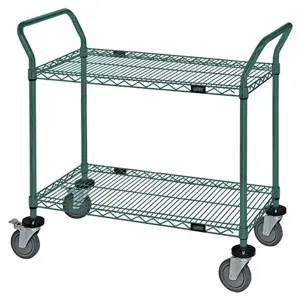 QUANTUM STORAGE SYSTEMS WRC-2442P-2 Wire Utility Cart, 2 Wire Shelf, 24 x 42 x 37-1/2 Inch Size, Green Epoxy | CG9TGX