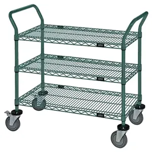 QUANTUM STORAGE SYSTEMS WRC-2436P-3 Wire Utility Cart, 3 Wire Shelf, 24 x 36 x 37-1/2 Inch Size, Green Epoxy | CG9TGK