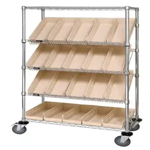 QUANTUM STORAGE SYSTEMS WRCSL5-63-1836-104 Wire Cart, Slanted Shelf, 18 x 36 x 69 Inch Size, 20 Bins | CG9TBQ