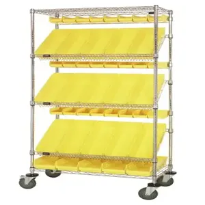 QUANTUM STORAGE SYSTEMS WRCSL5-74-1836-104220 Wire Cart, Slanted Shelf, Bin Holder, 18 x 36 x 80 Inch Size, | CG9FLD