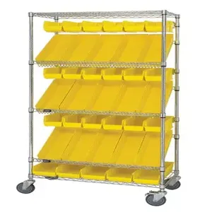 QUANTUM STORAGE SYSTEMS WRCSL5-74-1848-104220 Wire Cart, Slanted Shelf, Bin Holder, 18 x 48 x 80 Inch Size, | CG9FLH