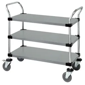 QUANTUM STORAGE SYSTEMS WRSC-1842-3SS Wire Utility Cart, Mobile, 3 Solid Shelves, 18 x 42 x 37-1/2 Inch Size | CG9THX