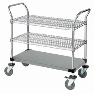 QUANTUM STORAGE SYSTEMS WRSC-2442SS-3S Wire Utility Cart, Mobile, 3 Shelf, 24 x 42 x 37-1/2 Inch Size | CG9TJU