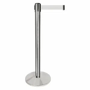 QUEUEWAY QPLUS-1P-B1 Barrier Post With Belt, Metal, Polished Chrome, 40 Inch Post Height, 2 1/2 Inch Post Dia | CT8KNH 52NR16