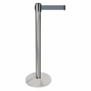 QUEUEWAY QPLUS-1P-B5 Barrier Post With Belt, Metal, Polished Chrome, 40 Inch Post Height, 2 1/2 Inch Post Dia | CT8KRC 52NR17