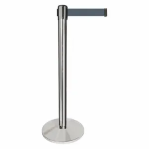 QUEUEWAY QPLUS-1P-B7 Barrier Post With Belt, Metal, Polished Chrome, 40 Inch Post Height, 2 1/2 Inch Post Dia | CT8KMY 52NR18