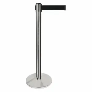 QUEUEWAY QPLUS-1P-B9 Barrier Post With Belt, Metal, Polished Chrome, 40 Inch Post Height, 2 1/2 Inch Post Dia | CT8KNF 52NR19