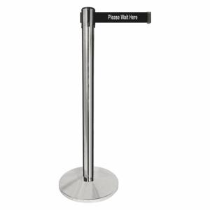 QUEUEWAY QPLUS-1P-BC Barrier Post With Belt, Metal, Polished Chrome, 40 Inch Post Height, 2 1/2 Inch Post Dia | CT8KNM 52NR20