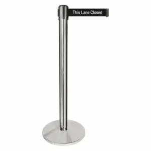 QUEUEWAY QPLUS-1P-BD Barrier Post With Belt, Metal, Polished Chrome, 40 Inch Post Height, 2 1/2 Inch Post Dia | CT8KMZ 52NR21