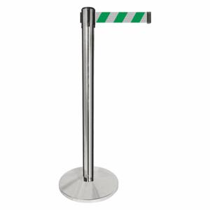 QUEUEWAY QPLUS-1P-D2 Barrier Post With Belt, Metal, Polished Chrome, 40 Inch Post Height, 2 1/2 Inch Post Dia | CT8KMW 52NR23