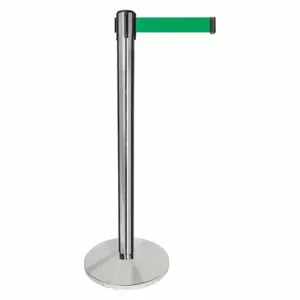 QUEUEWAY QPLUS-1P-G6 Barrier Post With Belt, Metal, Polished Chrome, 40 Inch Post Height, 2 1/2 Inch Post Dia | CT8KNG 52NR31