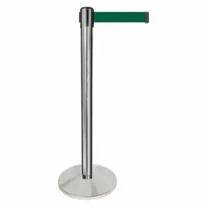 QUEUEWAY QPLUS-1P-G7 Barrier Post With Belt, Metal, Polished Chrome, 40 Inch Post Height, 2 1/2 Inch Post Dia | CT8KPA 52NR32