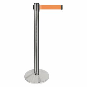 QUEUEWAY QPLUS-1P-O5 Barrier Post With Belt, Metal, Polished Chrome, 40 Inch Post Height, 2 1/2 Inch Post Dia | CT8KMR 52NR37