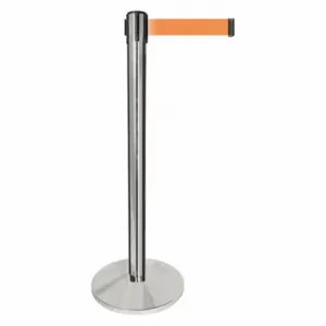 QUEUEWAY QPLUS-1P-O5 Barrier Post With Belt, Metal, Polished Chrome, 40 Inch Post Height, 2 1/2 Inch Post Dia | CT8KMR 52NR37