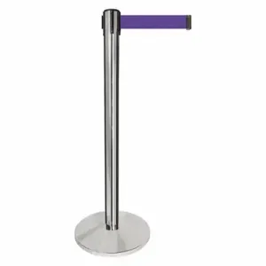 QUEUEWAY QPLUS-1P-P5 Barrier Post With Belt, Metal, Polished Chrome, 40 Inch Post Height, 2 1/2 Inch Post Dia | CT8KNR 52NR38