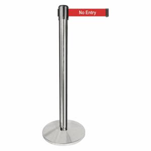 QUEUEWAY QPLUS-1P-RB Barrier Post With Belt, Metal, Polished Chrome, 40 Inch Post Height, 2 1/2 Inch Post Dia | CT8KNA 52NR42