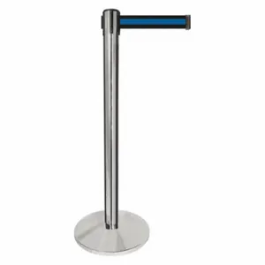 QUEUEWAY QPLUS-1P-S1 Barrier Post With Belt, Metal, Polished Chrome, 40 Inch Post Height, 2 1/2 Inch Post Dia | CT8KMX 52NR46