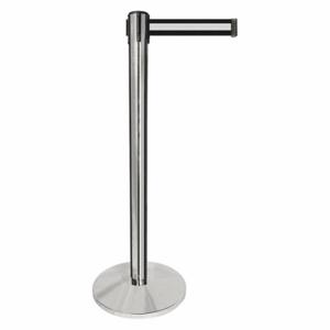 QUEUEWAY QPLUS-1P-S3 Barrier Post With Belt, Metal, Polished Chrome, 40 Inch Post Height, 2 1/2 Inch Post Dia | CT8KNE 52NR48